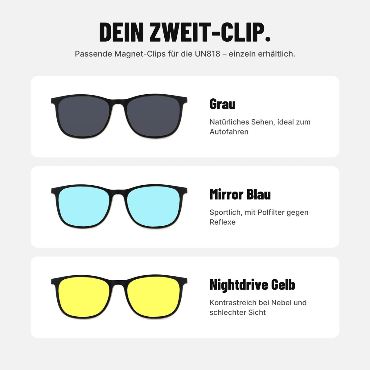 Vienna Design Brille mit Clip UN818-01 schwarz matt grau